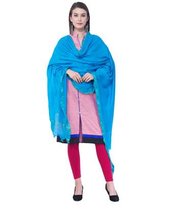 A R SILK Golden Border Dark Firozi Colour Cotton Regular Dupattas/Chunnis 3