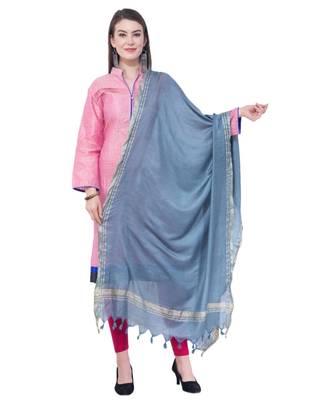 A R SILK Golden Border Grey Colour Cotton Regular Dupattas/Chunnis 1