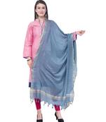 A R SILK Golden Border Grey Colour Cotton Regular Dupattas/Chunnis