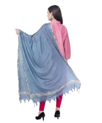 A R SILK Golden Border Grey Colour Cotton Regular Dupattas/Chunnis 2