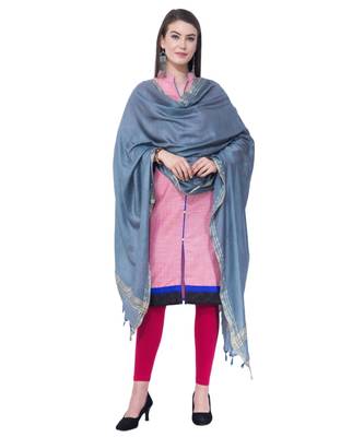 A R SILK Golden Border Grey Colour Cotton Regular Dupattas/Chunnis 3