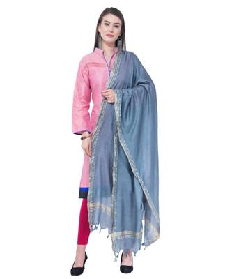 A R SILK Golden Border Grey Colour Cotton Regular Dupattas/Chunnis 4