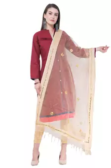 A R SILK Flower Mirror Golden Colour Orgenza cotton Regular Dupatta/Chunnis