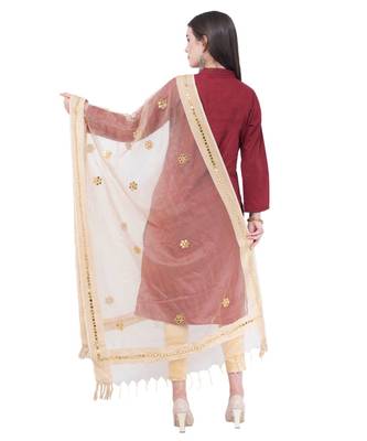 A R SILK Flower Mirror Golden Colour Orgenza cotton Regular Dupatta/Chunnis 2