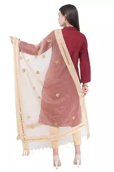 A R SILK Flower Mirror Golden Colour Orgenza cotton Regular Dupatta/Chunnis