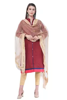 A R SILK Flower Mirror Golden Colour Orgenza cotton Regular Dupatta/Chunnis