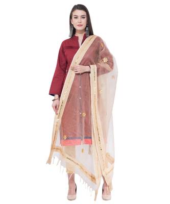 A R SILK Flower Mirror Golden Colour Orgenza cotton Regular Dupatta/Chunnis 4