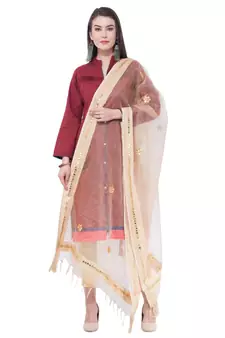 A R SILK Flower Mirror Golden Colour Orgenza cotton Regular Dupatta/Chunnis