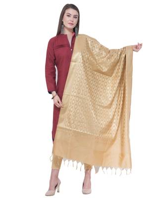 A R SILK Vanarasi Pastle Golden Colour Chanderi Cotton Fancy Dupattas/Chunnis 1
