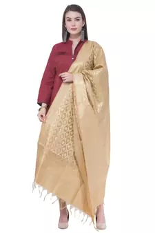 A R SILK Vanarasi Pastle Golden Colour Chanderi Cotton Fancy Dupattas/Chunnis