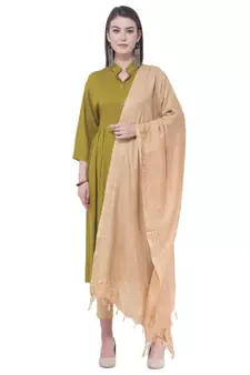 A R SILK Golden Border Golden Colour Cotton Regular Dupattas/Chunnis