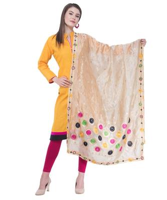 A R SILK Multi Rasgulla Golden Colour Silk Fancy Dupatta/Chunnis 1