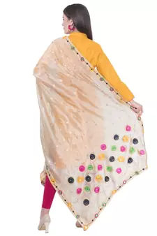 A R SILK Multi Rasgulla Golden Colour Silk Fancy Dupatta/Chunnis