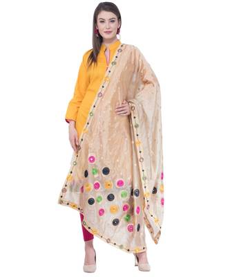 A R SILK Multi Rasgulla Golden Colour Silk Fancy Dupatta/Chunnis 3