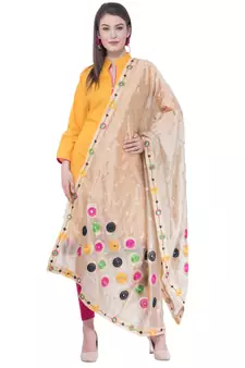 A R SILK Multi Rasgulla Golden Colour Silk Fancy Dupatta/Chunnis