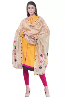 A R SILK Multi Rasgulla Golden Colour Silk Fancy Dupatta/Chunnis