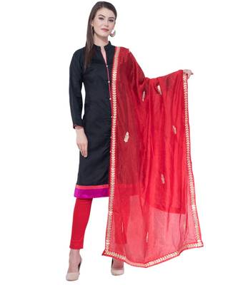 A R SILK Gota Patti Red Color Silk Fancy Dupattas & Chunnis 1