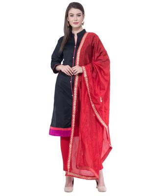 A R SILK Gota Patti Red Color Silk Fancy Dupattas & Chunnis 3