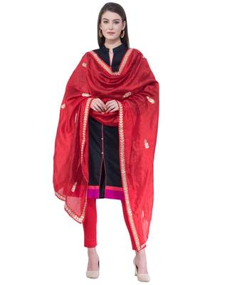 A R SILK Gota Patti Red Color Silk Fancy Dupattas & Chunnis 4