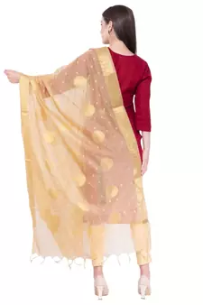 A R SILK Zari Embroidery Golden Colour Vanarasi Silk Fancy Dupattas & Chunnis