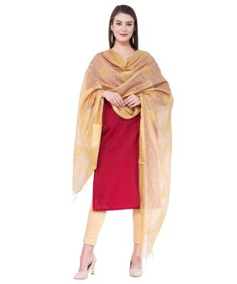 A R SILK Zari Embroidery Golden Colour Vanarasi Silk Fancy Dupattas & Chunnis 3