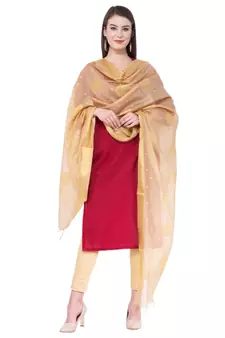 A R SILK Zari Embroidery Golden Colour Vanarasi Silk Fancy Dupattas & Chunnis