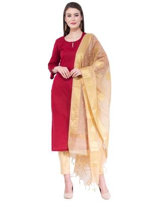 A R SILK Zari Embroidery Golden Colour Vanarasi Silk Fancy Dupattas & Chunnis 4