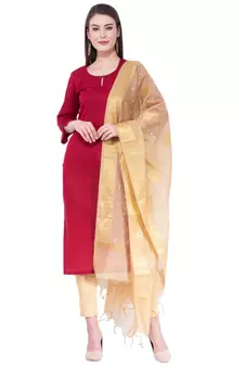 A R SILK Zari Embroidery Golden Colour Vanarasi Silk Fancy Dupattas & Chunnis