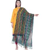 A R SILK Multi Stripe Bottle Green Colour Organza Cotton Fancy Dupatta/Chunnis