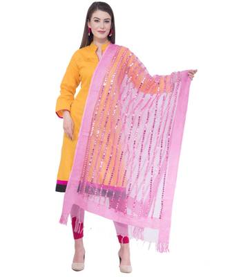 A R SILK Multi Stripe Bottle Rose Pink Colour Organza Cotton Fancy Dupatta/Chunnis 1