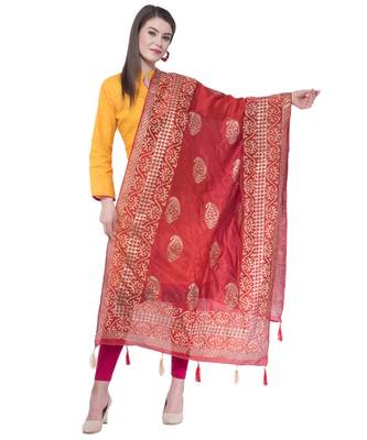 A R SILK Pahadi Print Maroon Colour Silk Fancy Dupatta/Chunnis 1