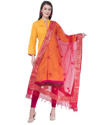 A R Silk Gotta Patti Embroidery Maroon Colour Orgenza Cotton Regular  Dupatta/Chunnis 1
