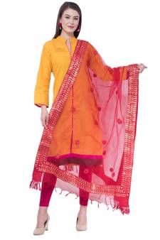 A R Silk Gotta Patti Embroidery Maroon Colour Orgenza Cotton Regular  Dupatta/Chunnis