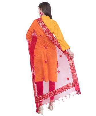 A R Silk Gotta Patti Embroidery Maroon Colour Orgenza Cotton Regular  Dupatta/Chunnis 2