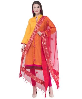 A R Silk Gotta Patti Embroidery Maroon Colour Orgenza Cotton Regular  Dupatta/Chunnis 3