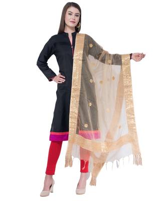 A R Silk Gotta Patti Embroidery Golden Colour Orgenza Cotton Regular  Dupatta/Chunnis 1