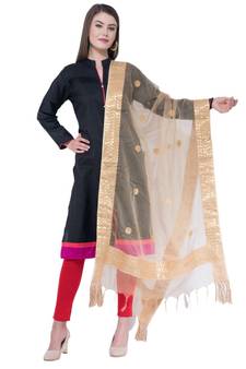 A R Silk Gotta Patti Embroidery Golden Colour Orgenza Cotton Regular  Dupatta/Chunnis