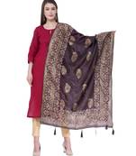 A R SILK Pahadi Print Black Colour Silk Fancy Dupatta/Chunnis
