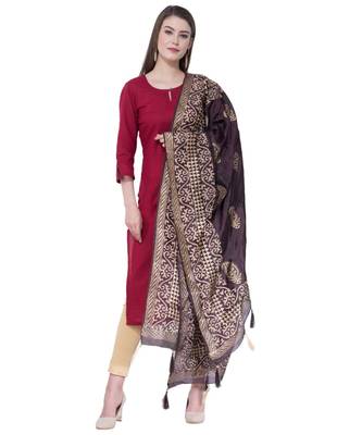 A R SILK Pahadi Print Black Colour Silk Fancy Dupatta/Chunnis 3