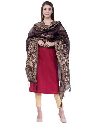 A R SILK Pahadi Print Black Colour Silk Fancy Dupatta/Chunnis 5