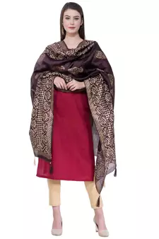 A R SILK Pahadi Print Black Colour Silk Fancy Dupatta/Chunnis