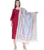 A R Silk Gold Print White Colour Silk Regular Dupatta/Chunnis
