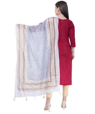 A R Silk Gold Print White Colour Silk Regular Dupatta/Chunnis 2