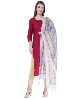 A R Silk Gold Print White Colour Silk Regular Dupatta/Chunnis 3