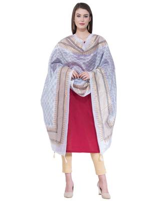 A R Silk Gold Print White Colour Silk Regular Dupatta/Chunnis 5