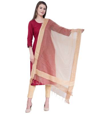 A R SILK Chandna Golden Colour Organza Cotton Fancy Dupatta/Chunnis 1