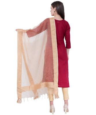 A R SILK Chandna Golden Colour Organza Cotton Fancy Dupatta/Chunnis 2