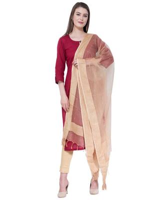 A R SILK Chandna Golden Colour Organza Cotton Fancy Dupatta/Chunnis 3