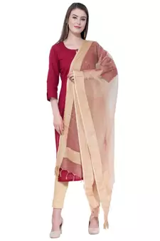 A R SILK Chandna Golden Colour Organza Cotton Fancy Dupatta/Chunnis