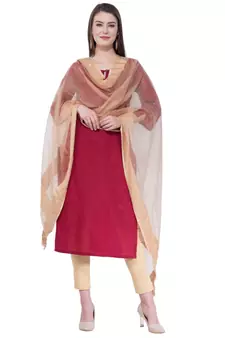 A R SILK Chandna Golden Colour Organza Cotton Fancy Dupatta/Chunnis